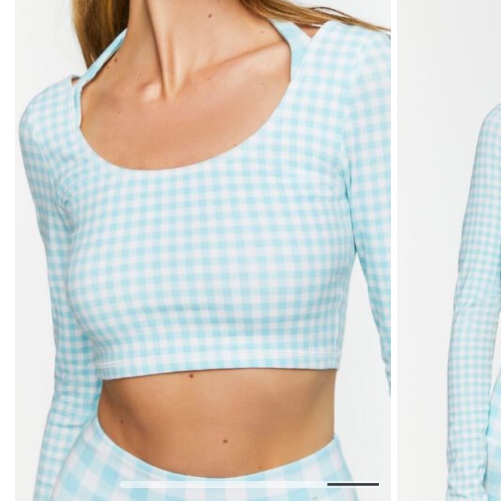 Gingham Blue & white checkered plaid exercise top